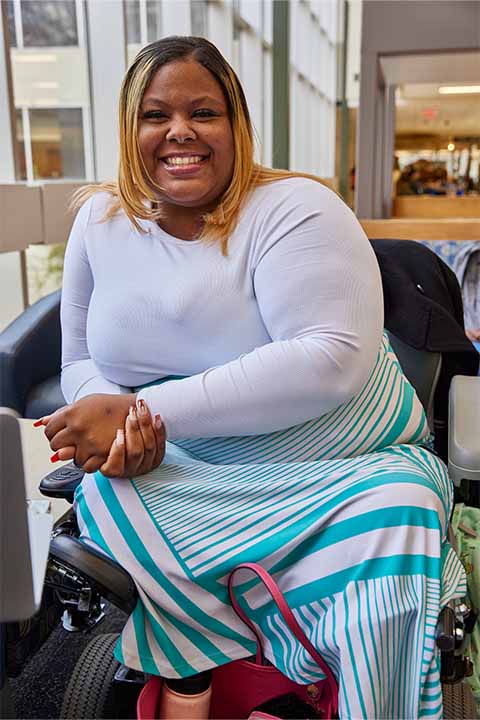 Tierra Houston sitting in the F Wing lounge