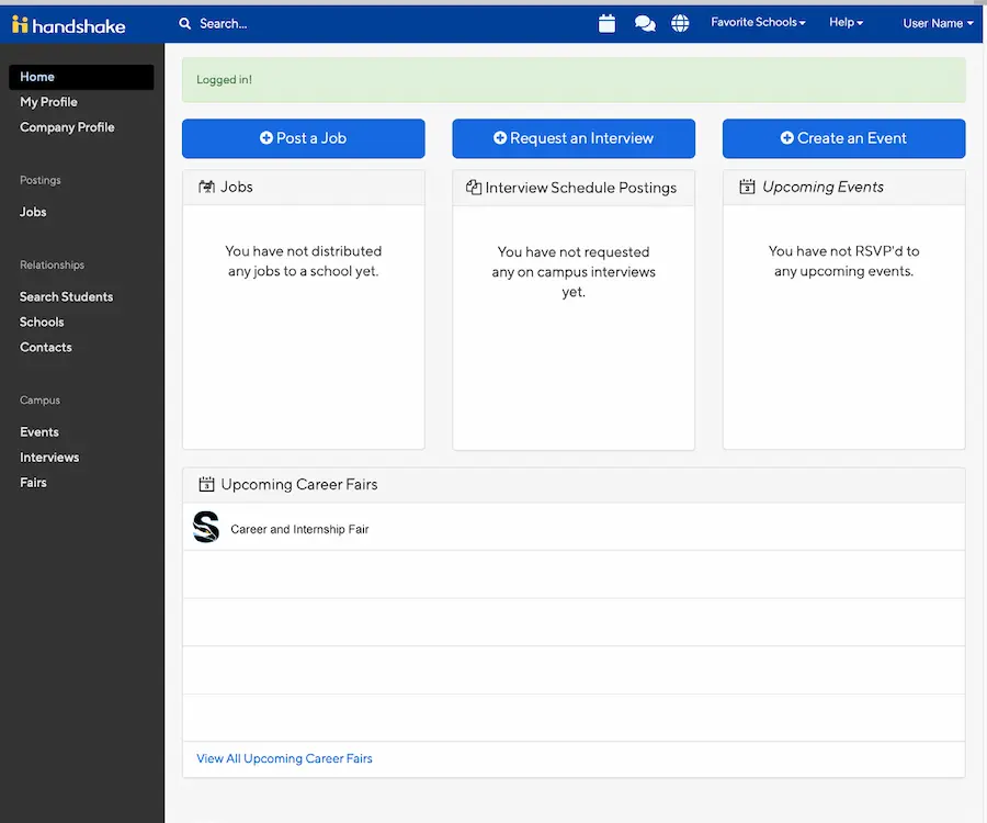 Epployee interface of Handshake.