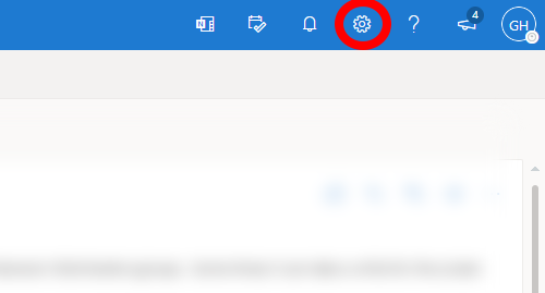 Outlook on the web showing the Settings gear icon