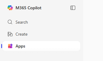 Microsoft 365 portal showing the Apps option and application icons