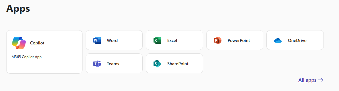 Microsoft 365 All apps page