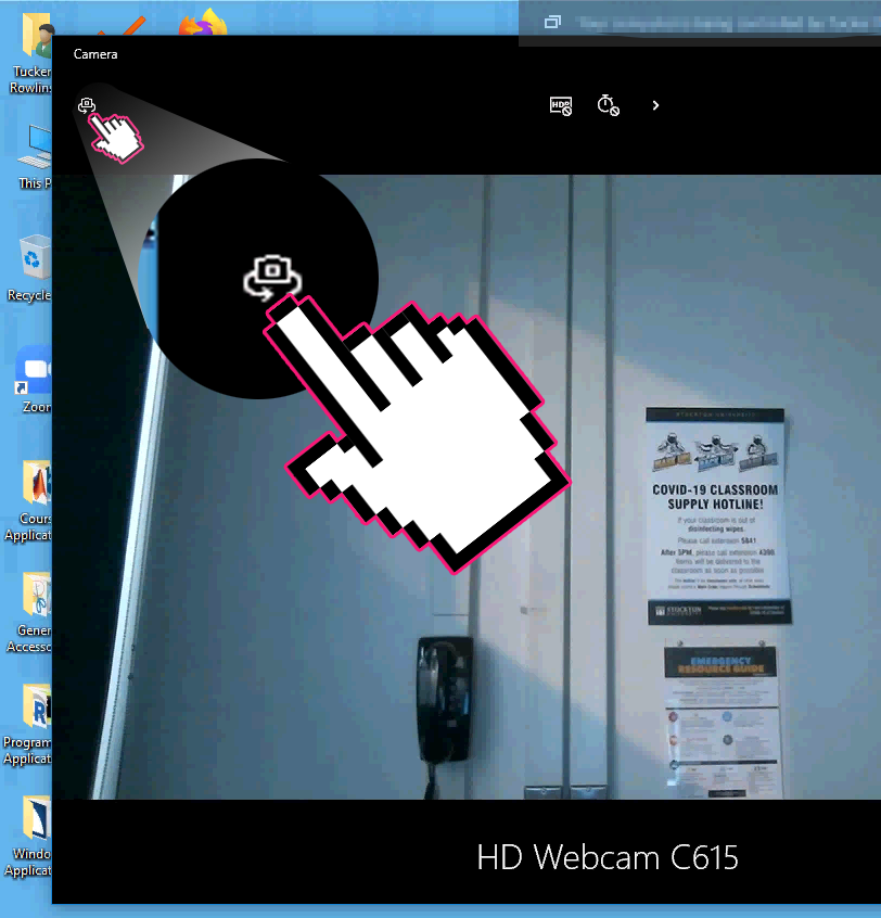 Windows Camera application showing the Change Camera button
