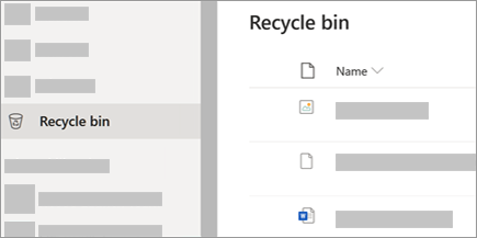 OneDrive web interface showing the Recycle bin option