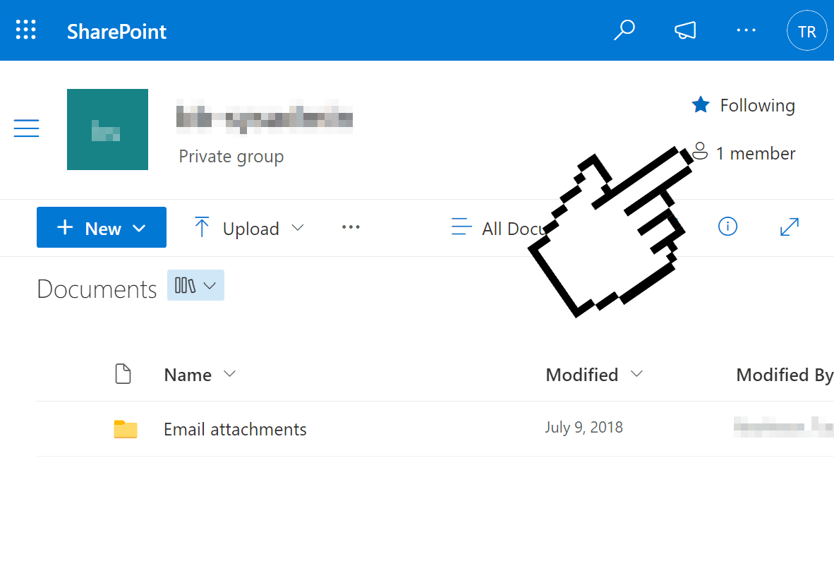 SharePoint site showing the Members button