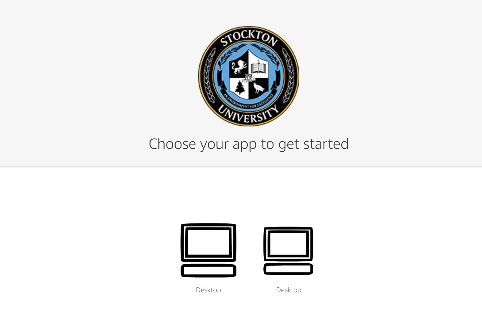 Screenshot of the appstream desktop selection screen, two options labelled "desktop" are shown.