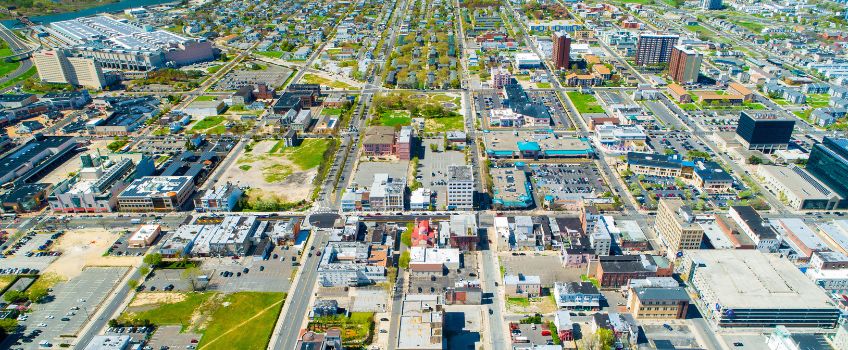 Editorial credit: Mia2you / Shutterstock.com Aerial view of Atlantic City street grid by day