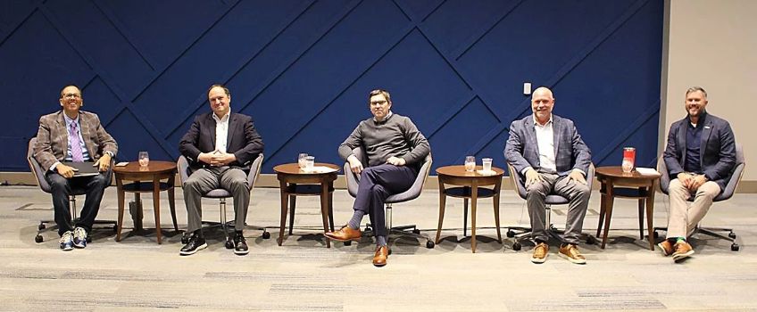 From left, radio show host Scott Cronick moderated the discussion with Michael Chait, public information officer for the Casino Reinvestment Development Authority; Oliver Cooke, associate professor of Economics at Stockton; Jim McDonald, general manager of Jim Whelan Boardwalk Hall; and Anthony Molino, vice president of sales for Visit Atlantic City.