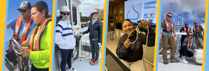 collage of students practicing safety best practices while operating