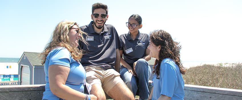 Admissions Ambassadors on a short break during 2024's Transfer Jam on the Atlantic City campus.