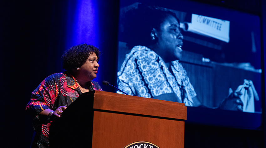 Shirley N. Weber, Secretary of State in California, gave the keynote for this year's Fannie Lou Hamer Human & Civil Rights Symposium on Tuesday, Oct. 10, 2023.