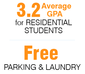 3.2 Average GPA for Residential Students; Free Parking & Laundry