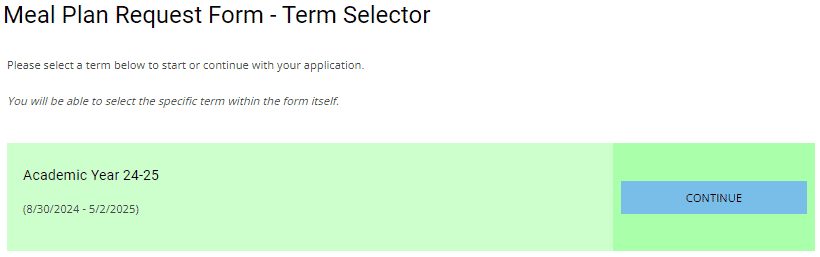 Choose the term that you are updating meal plan information in