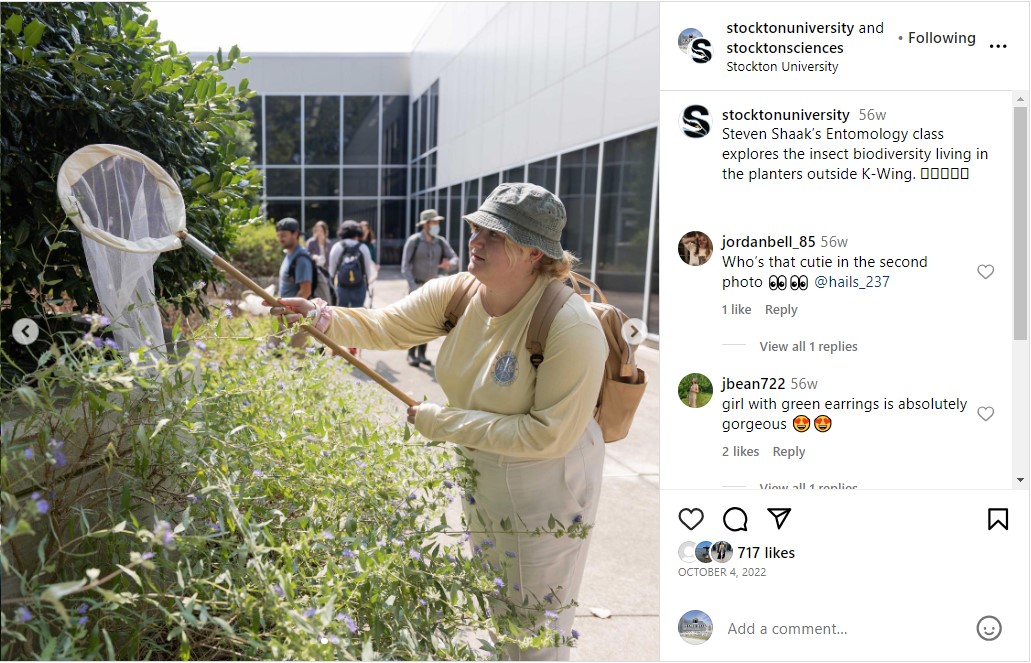 Instagram post of Biology professor Steven Shaak's Entomology class finding bugs