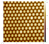Figure 2. A 6 µm × 6 µm AFM image of 500 nm spheres arranged in a close packed structure.