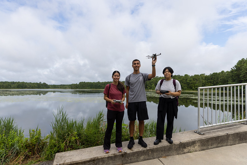 Math students and drone at Lake Fred