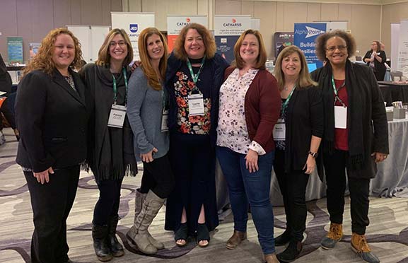 Cynthia Parker, Patricia Kelly, Laura Shaw, Laurie Dutton, Amy Jones, Marcia Fiedler and Valerie Hayes at the 2019 NASPA Sexual Violence Prevention and Response Conference: A NASPA Strategies Conference in Washington, D.C.