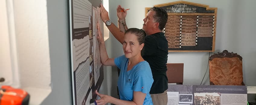people working on museum restoration