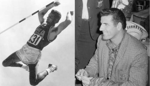Don Bragg Olympic photos Don Bragg pole vaulting and sitting in olympic team jacket